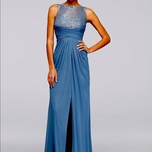 David’s Bridal Steel Blue Sleeveless Dress - Metallic Lace